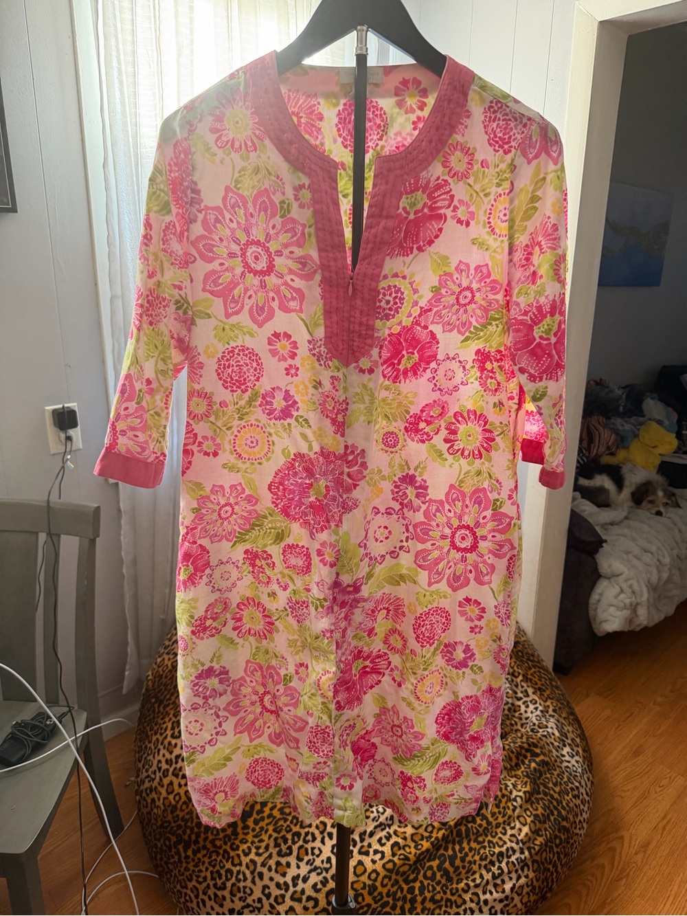 Charter Club Intimates pink white half zip nightgown dress with 3/4 sleeves XS